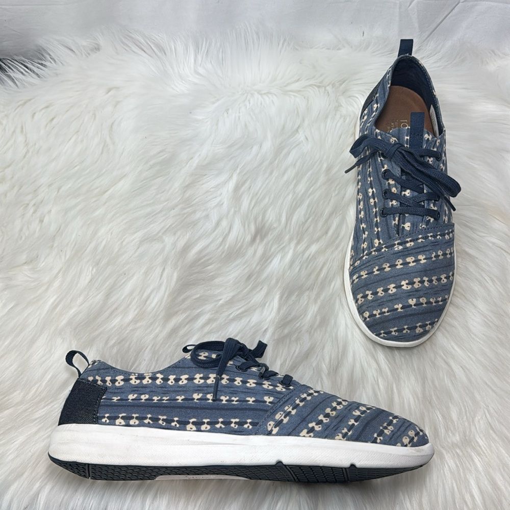 Toms Cordones Men's Sneakers Blue Print Canvas Sz 10